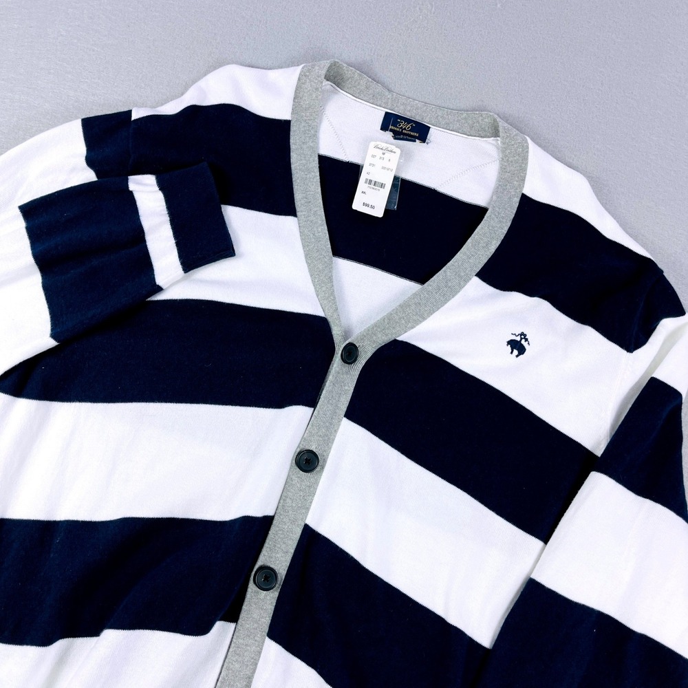 Brooks Brothers 346 Mens XXL Cardigan Sweater Navy Blue White Striped Cotton NWT